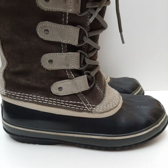 SOREL Joan of Arctic Snow Boots Suede Leather Grey & Black Sz 7 Flawed - Picture 4 of 16